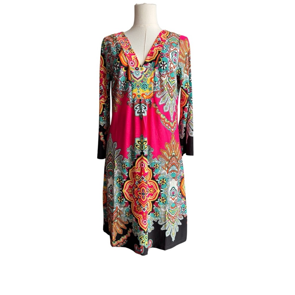 White Mark Vibrant Paisley Long Sleeve Dress